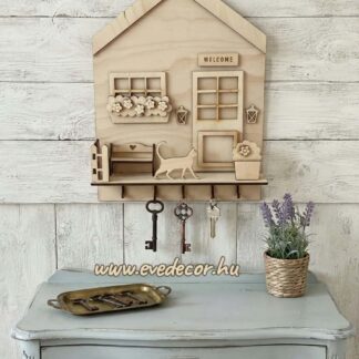 Ház bejárat fali kulcstartó 19*25,5 cm magas  (Fali 0074/ cica)